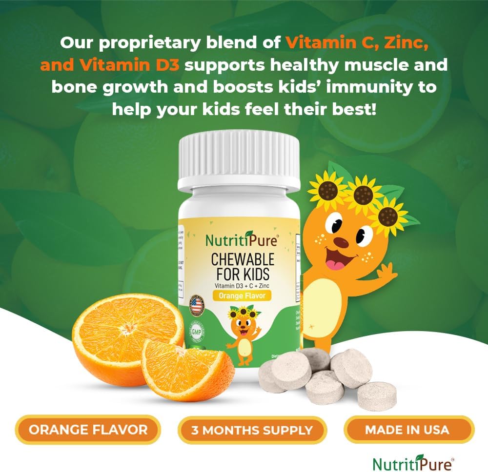Chewable Kids Vitamin D3 with Zinc and Vitamin C - Orange Flavor - 90/Bottle