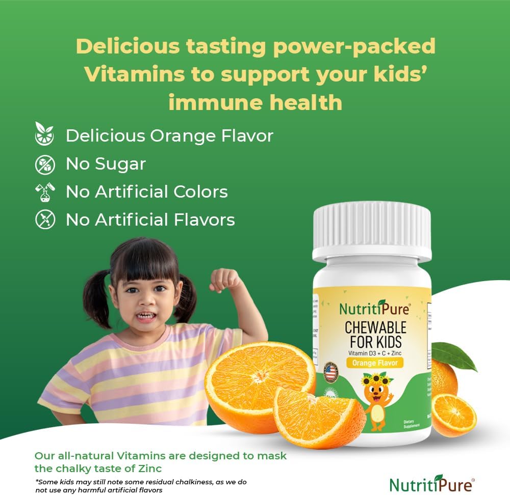 Chewable Kids Vitamin D3 with Zinc and Vitamin C - Orange Flavor - 90/Bottle
