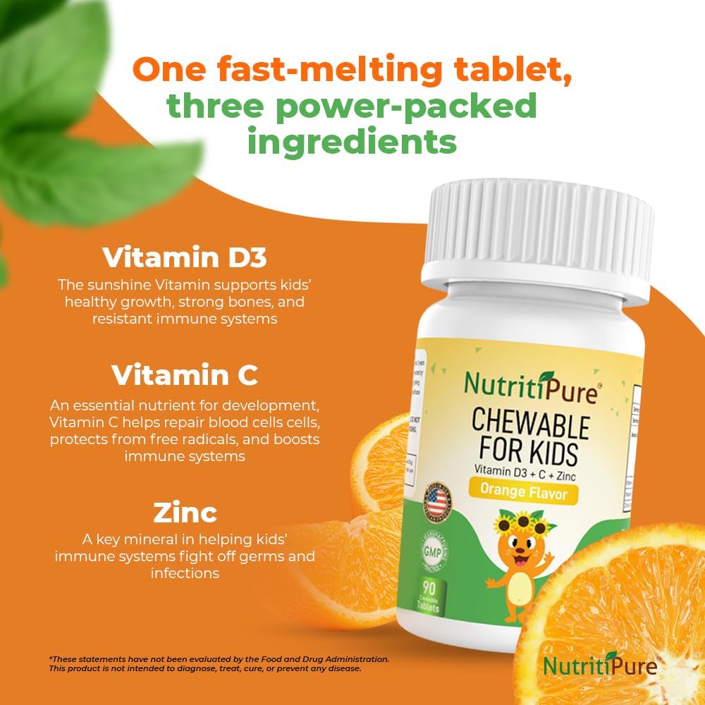 Chewable Kids Vitamin D3 with Zinc and Vitamin C - Orange Flavor - 90/Bottle