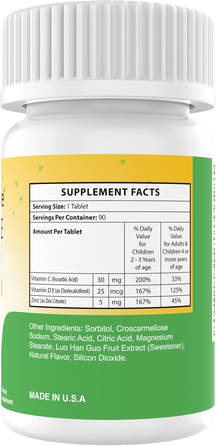 Chewable Kids Vitamin D3 with Zinc and Vitamin C - Orange Flavor - 90/Bottle