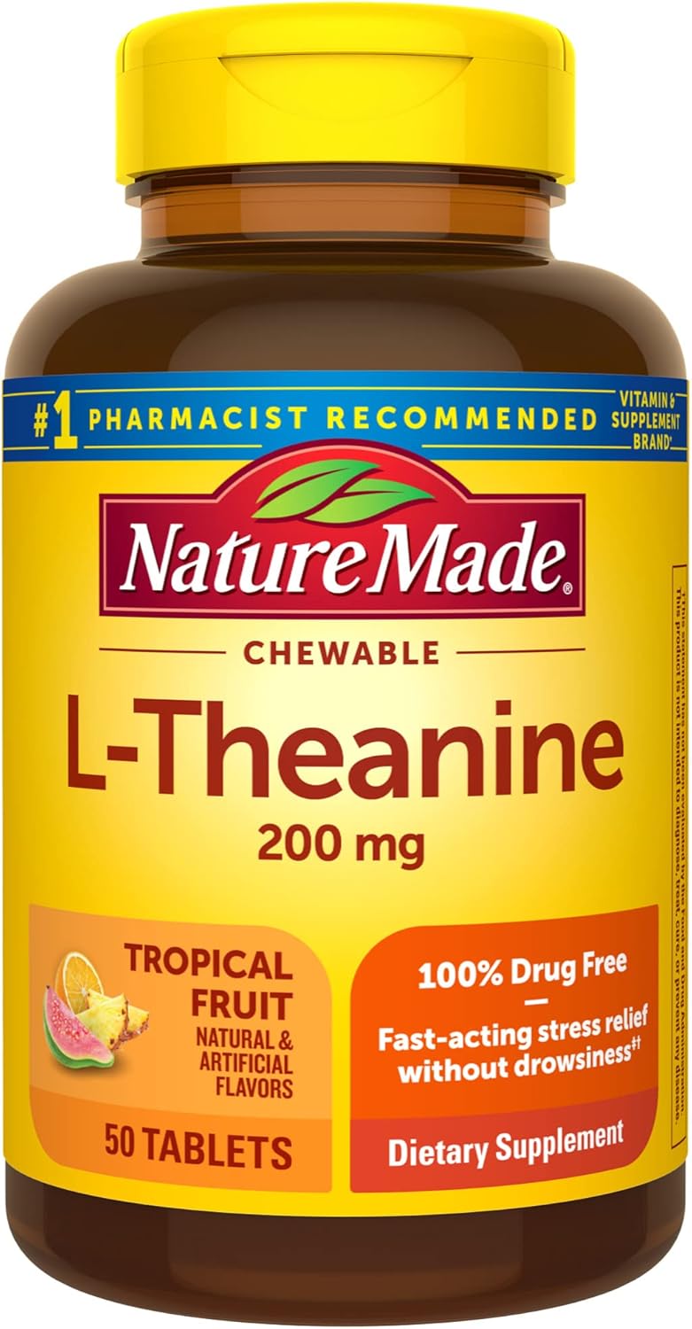 Chewable L-Theanine Supplement 200mg for Stress Relief - 50 Chewable Tablets