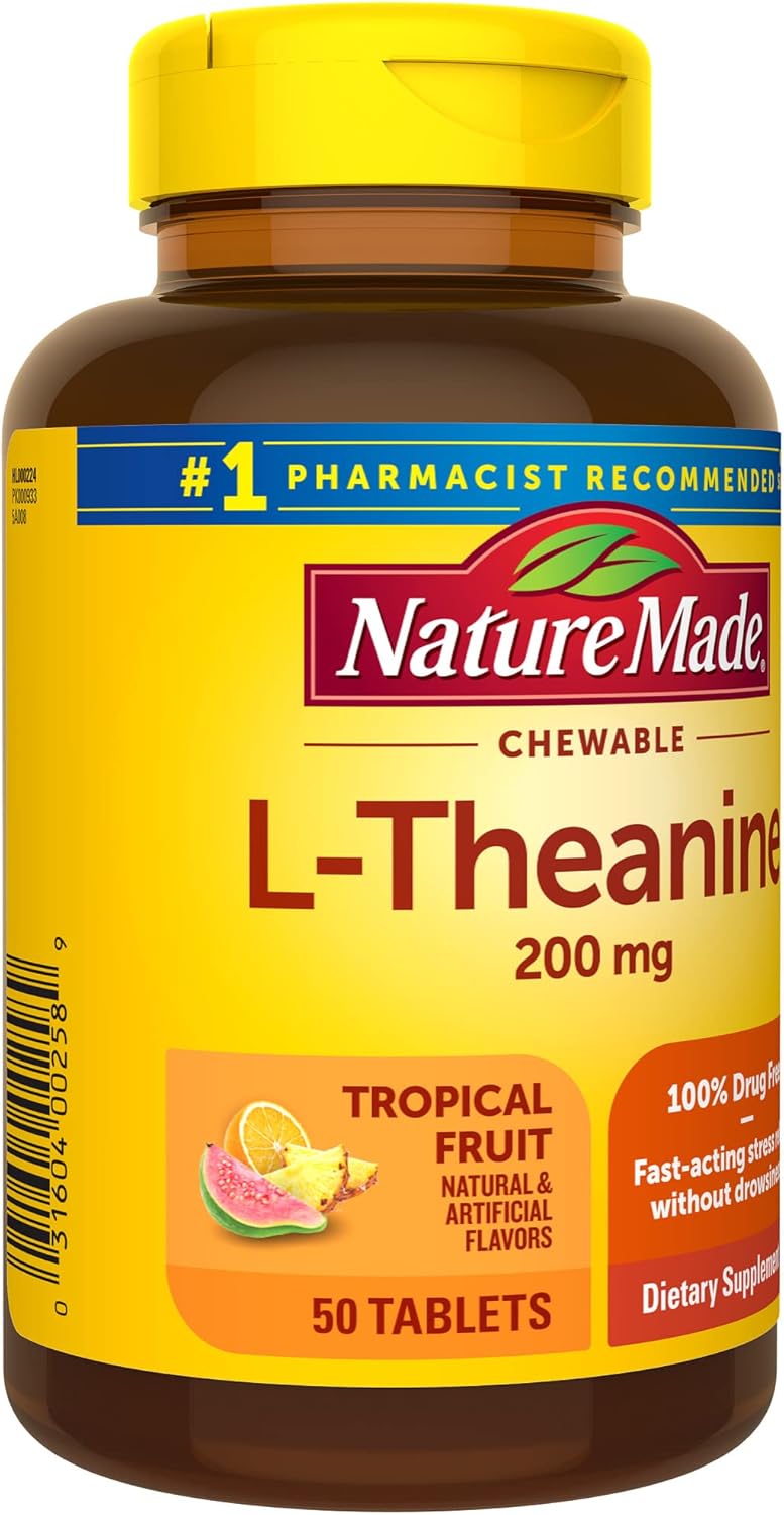 Chewable L-Theanine Supplement 200mg for Stress Relief - 50 Chewable Tablets
