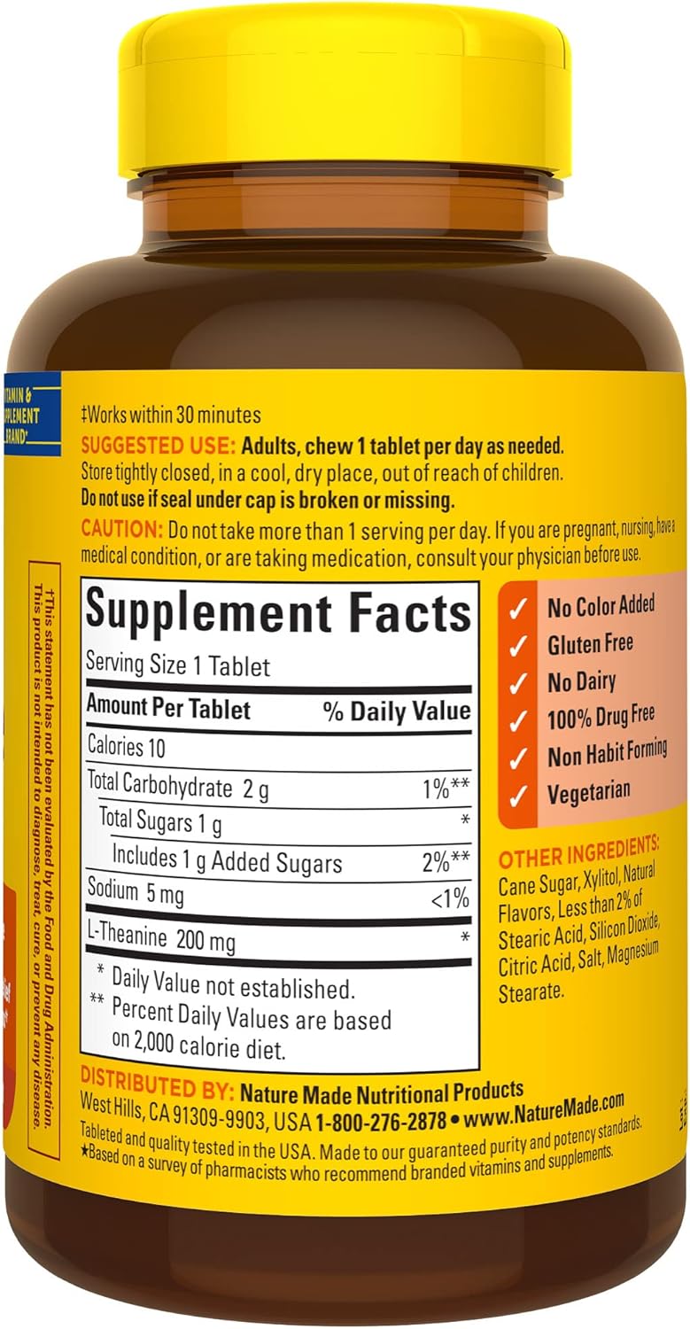 Chewable L-Theanine Supplement 200mg for Stress Relief - 50 Chewable Tablets