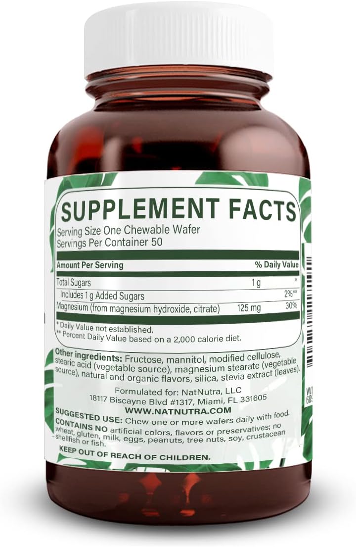 Chewable Magnesium Supplement with Citrate and Chelate for Better Sleep - 125mg, 50 Vegan Wafers