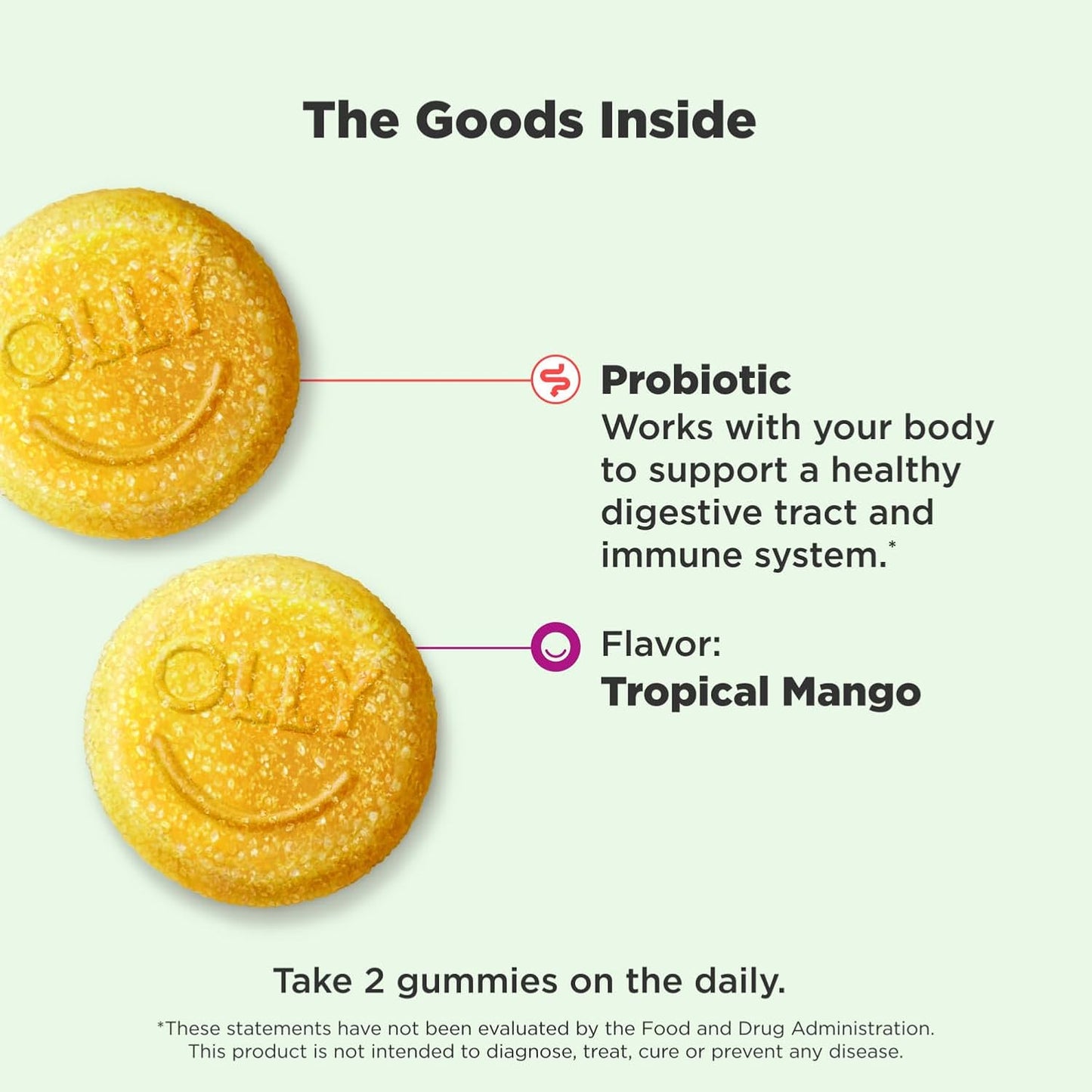 Chewable Mango Probiotic Gummy Supplement with 1 Billion CFUs for Immune and Digestive Support, 80 Count