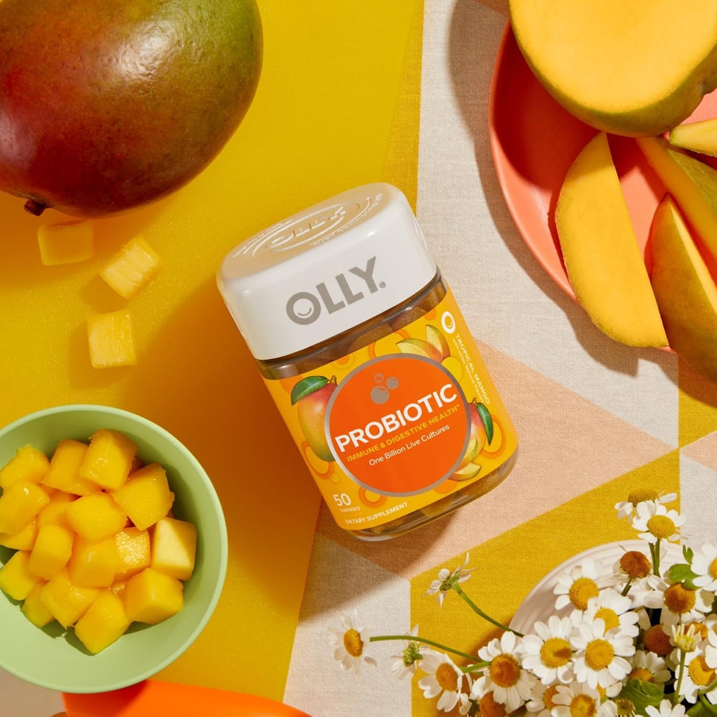 Chewable Mango Probiotic Gummy Supplement with 1 Billion CFUs for Immune and Digestive Support, 80 Count
