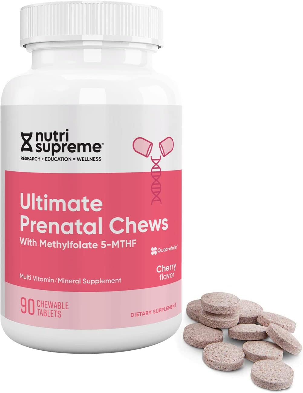 Chewable Prenatal Vitamins for Women with Methyl Folate - Kosher Cherry Flavor, 90 Count