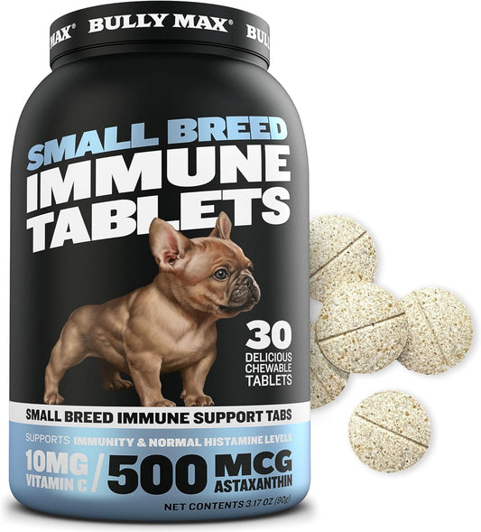 Chewable Small Breed Dog Immune Support Tablets with Astaxanthin, Colostrum, Turmeric - Pet Vitamins for Puppy & Adult Dogs - 30 Tablets