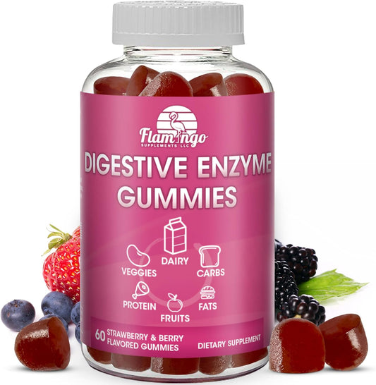 Chewable Vegan Digestive Enzyme Gummies for Food Intolerance and Bloating - 60 Count