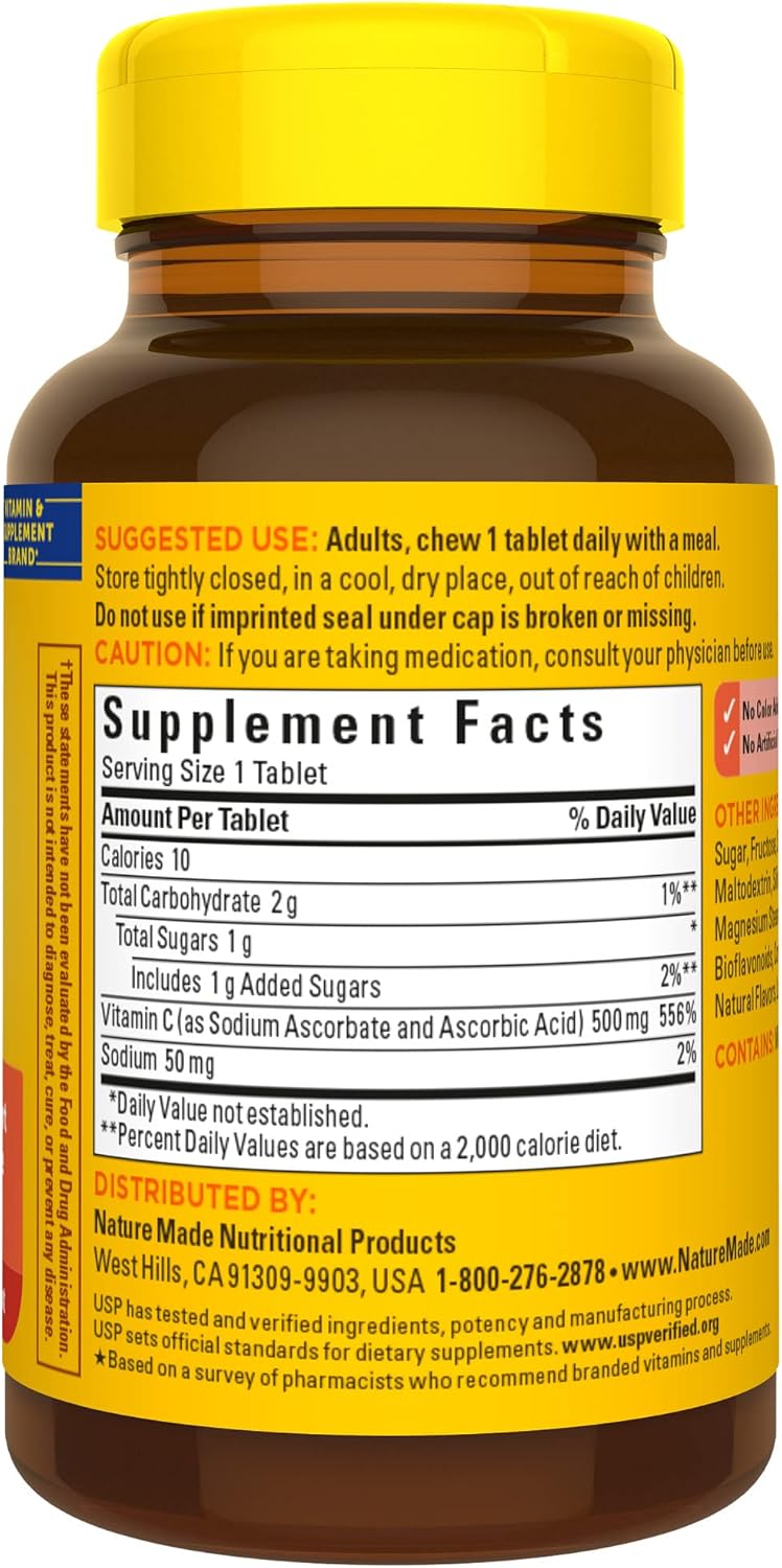 Chewable Vitamin C 500mg Tablets for Immune Support - 60 Day Supply