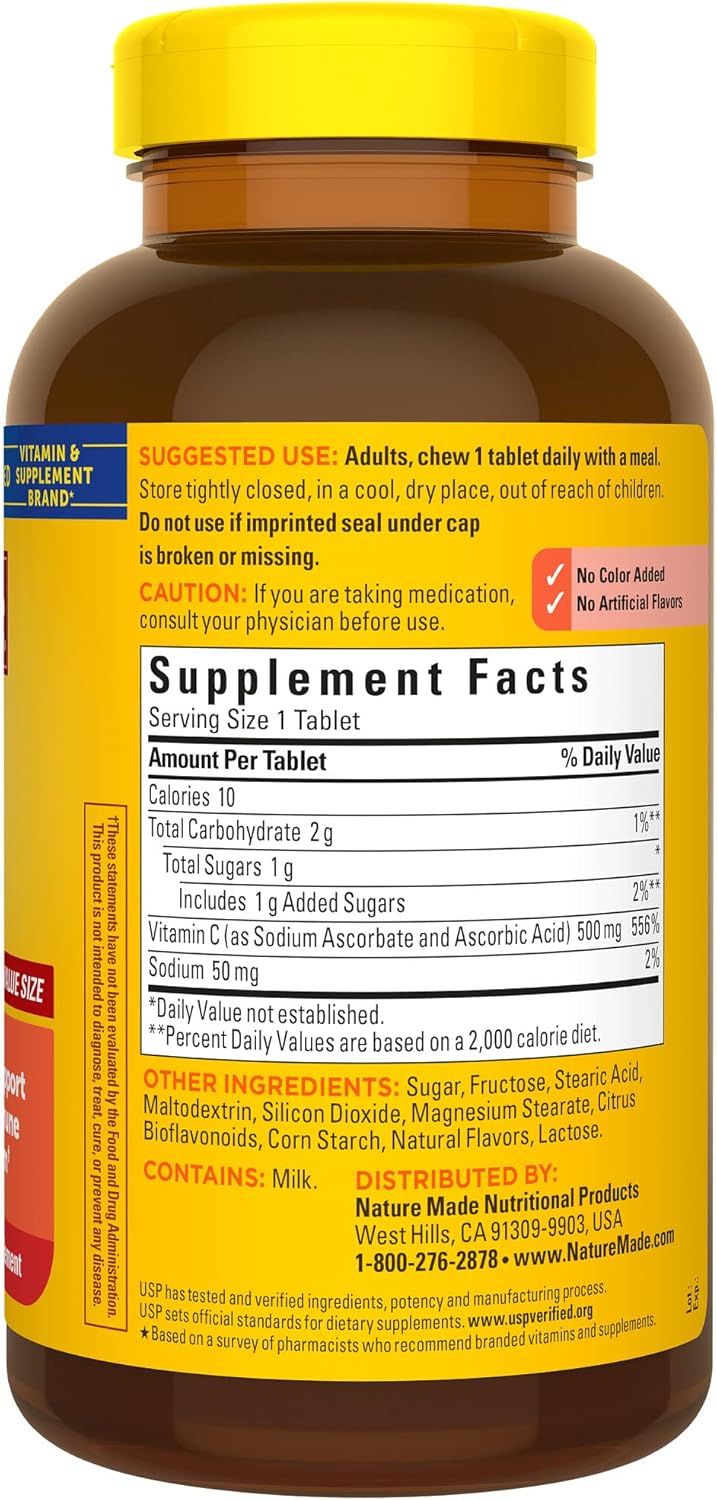 Chewable Vitamin C 500mg Tablets for Immune Support - 150 Day Supply