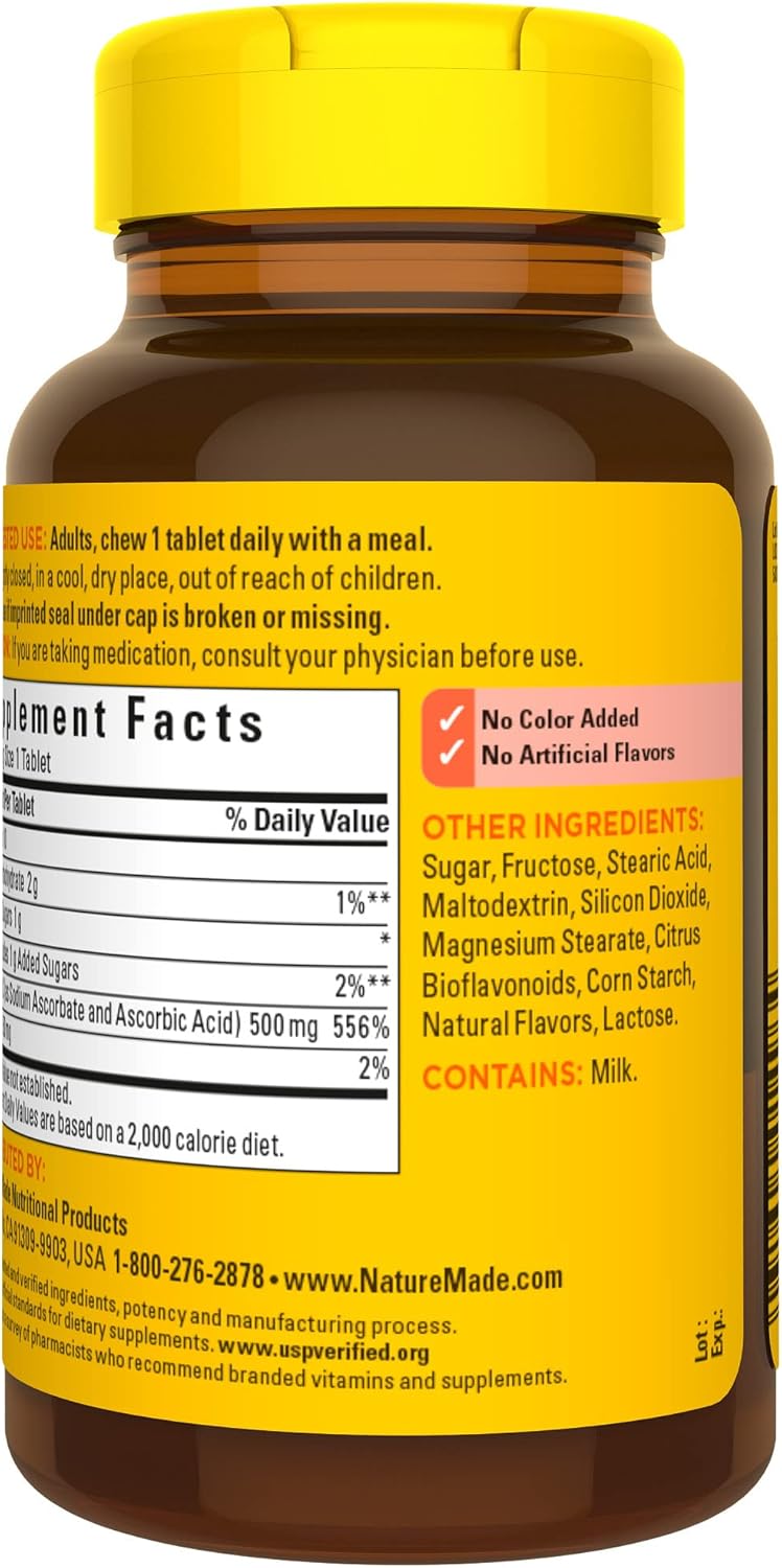Chewable Vitamin C 500mg Tablets for Immune Support - 60 Day Supply