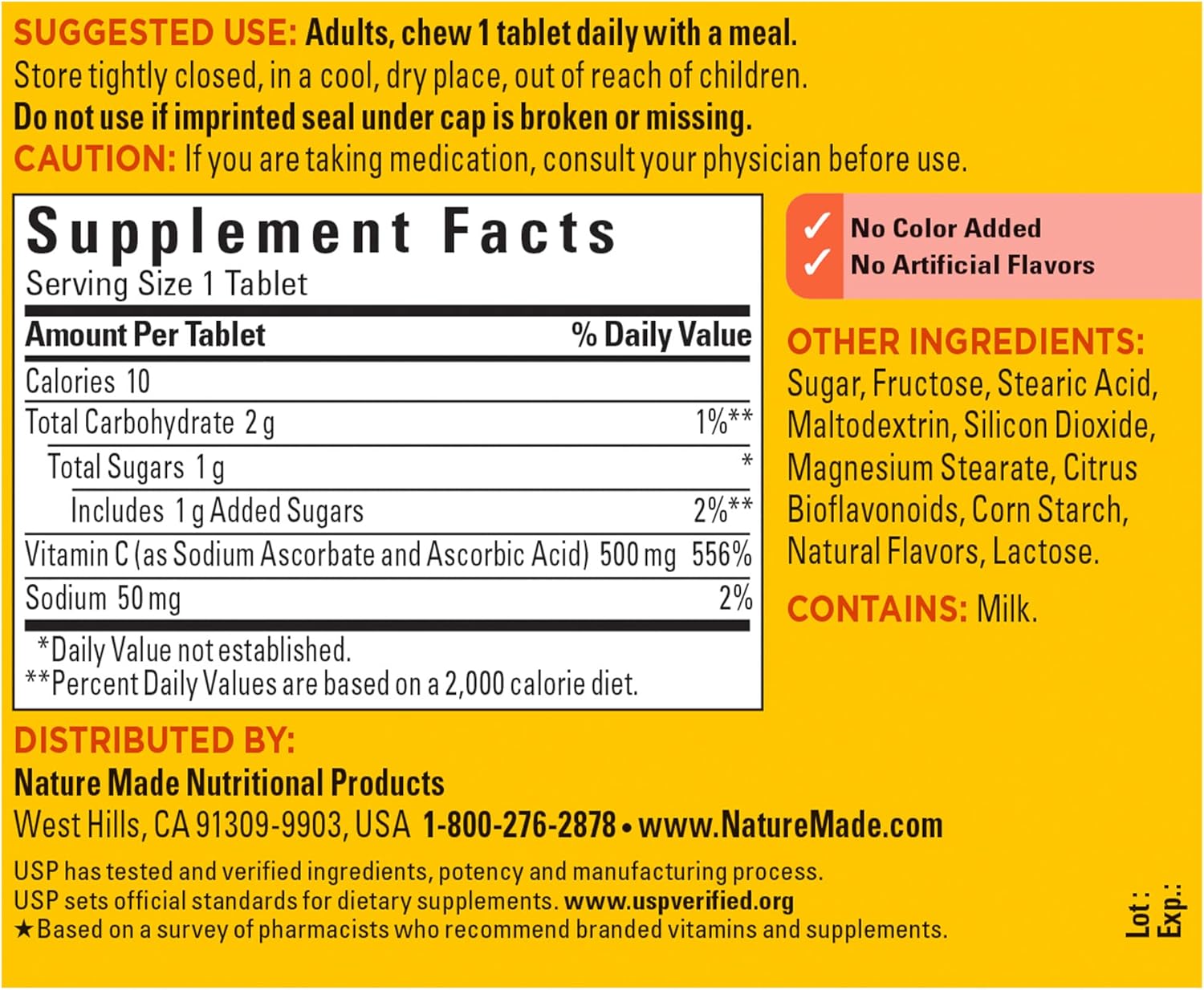 Chewable Vitamin C 500mg Tablets for Immune Support - 60 Day Supply