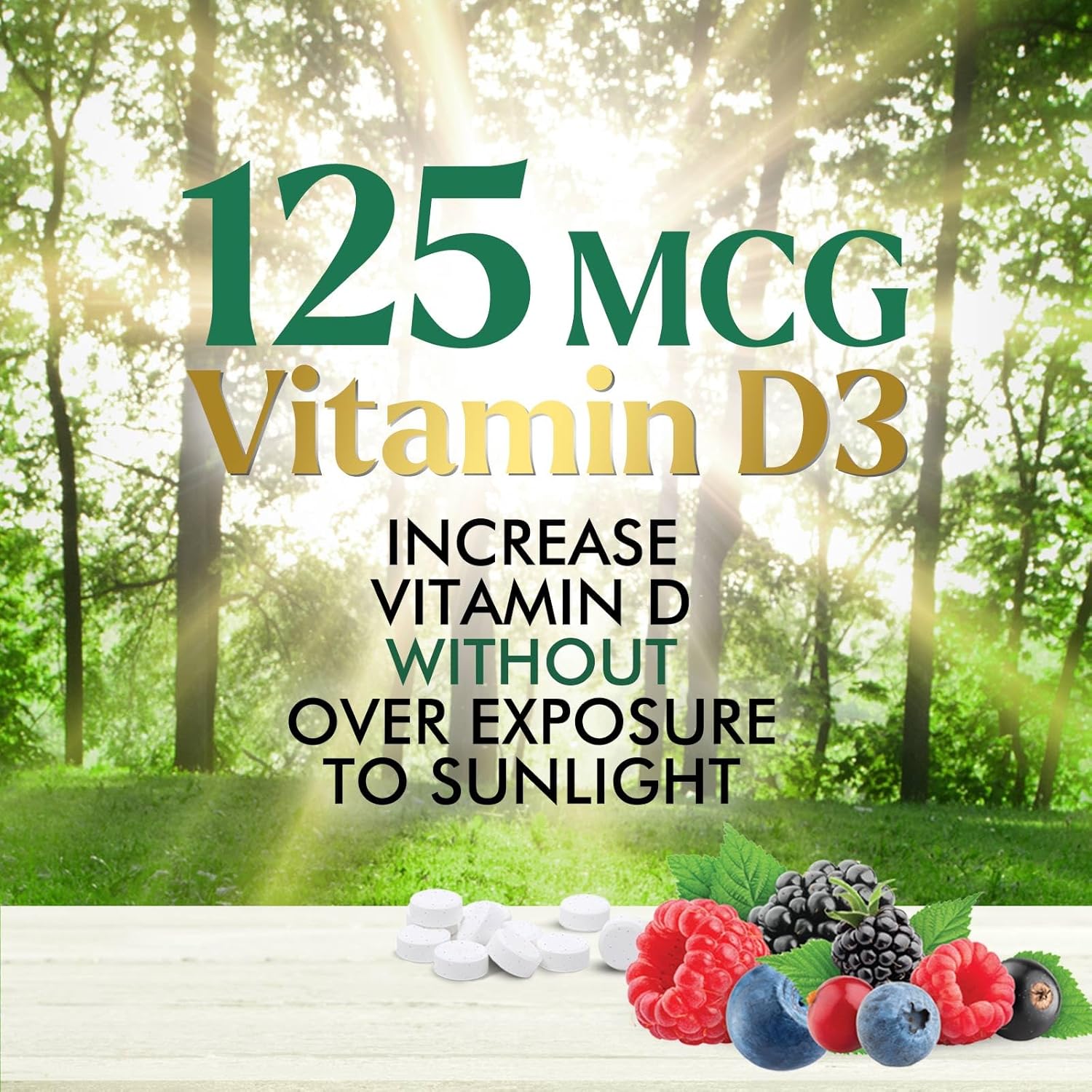 Chewable Vitamin D3 5000 IU (125 mcg) - Supports Bone, Teeth, Muscle & Immune Health - Non-GMO, Gluten Free - 60 Tablets