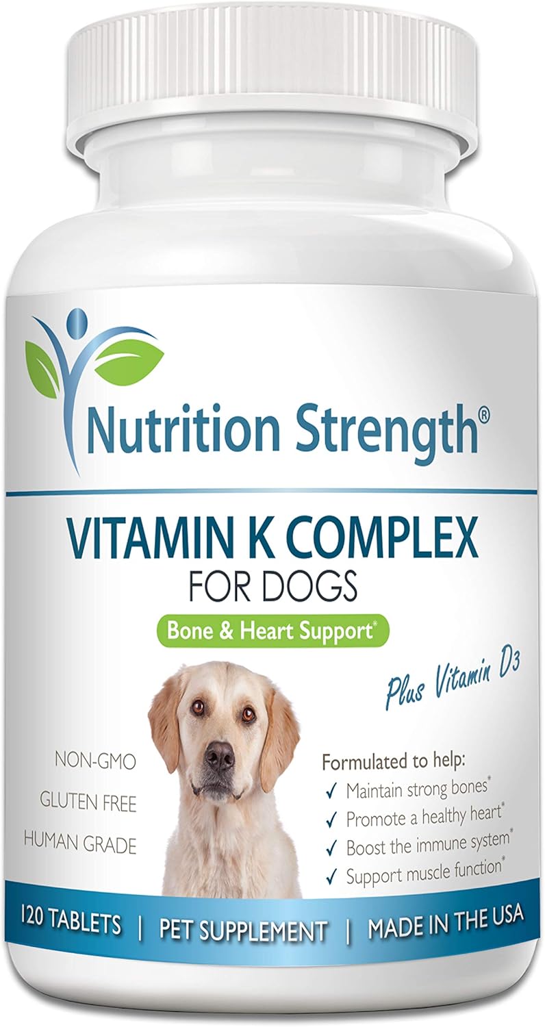 Chewable Vitamin K for Dogs with Vitamin D3 for Strong Bones and Healthy Heart - 120 Tablets
