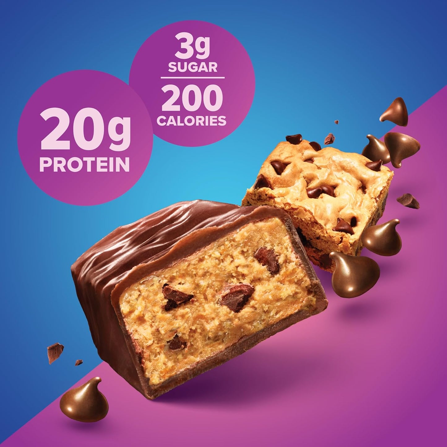 Chewy Chocolate Chip Pure Protein Bars, High Protein Snacks for Energy, Low Sugar, Gluten Free, 1.76oz, Pack of 4