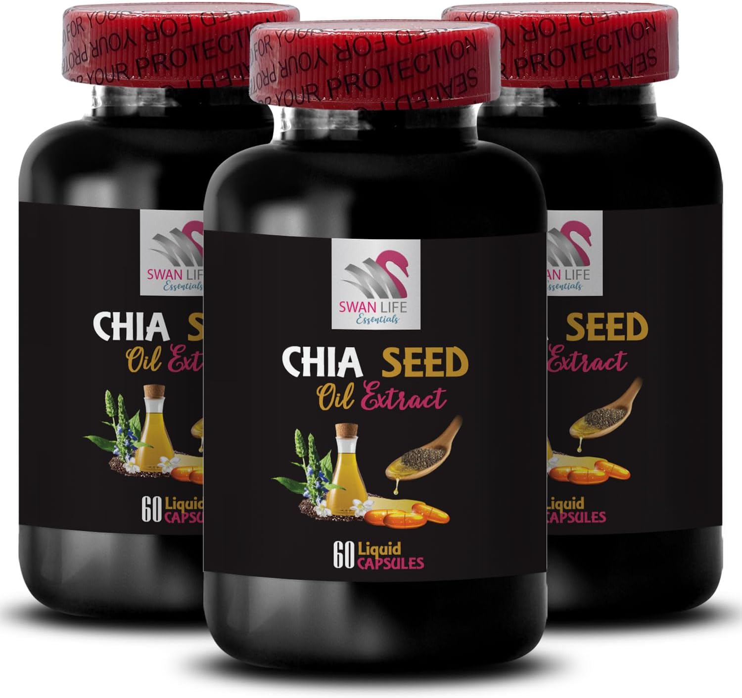Chia Seed Oil Extract - Hydrating Hair and Body Oil for Natural Shine and Glossy Finish - 3 Bottles 180 Capsules