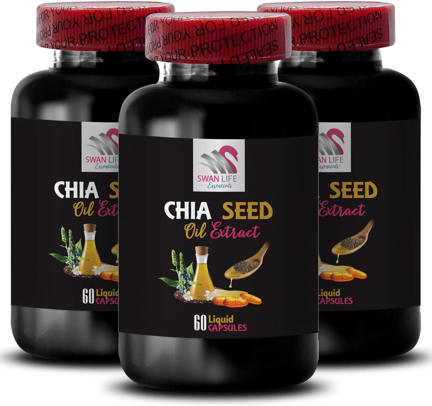 Chia Seed Oil Extract - Hydrating Hair and Body Oil for Natural Shine and Glossy Finish - 3 Bottles 180 Capsules