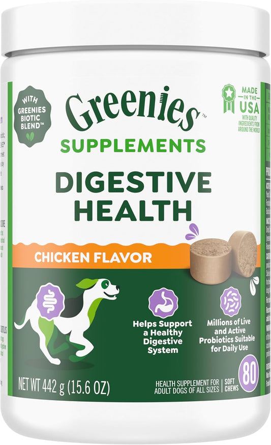 Chicken Flavor Greenies Digestive Health Probiotics Soft Chews for Dogs - 80 ct. Tub, 15.6 oz.