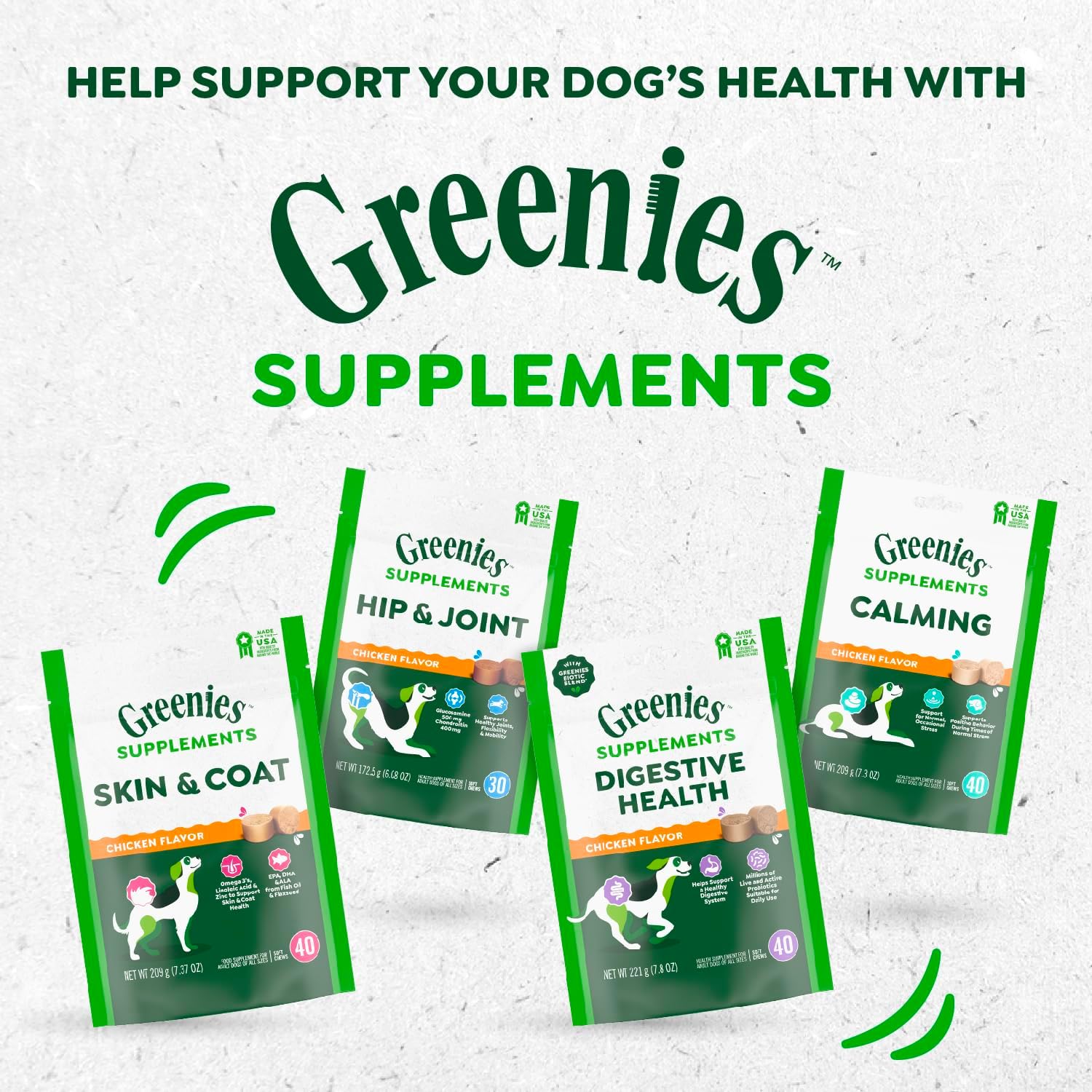 Chicken Flavor Greenies Digestive Health Probiotics Soft Chews for Dogs - 80 ct. Tub, 15.6 oz.