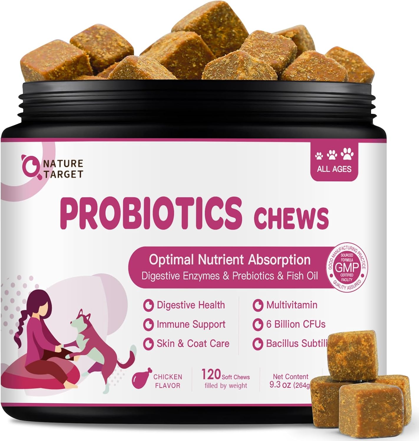 Chicken Flavored Probiotic Soft Chews with Digestive Enzymes, Fish Oil, and Vitamins for Dogs - Supports Digestive Health, Allergies, and Itchy Skin