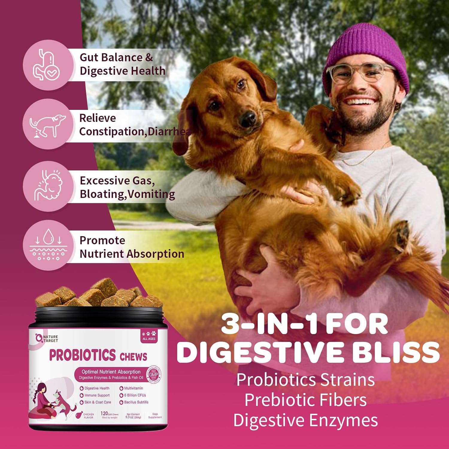 Chicken Flavored Probiotic Soft Chews with Digestive Enzymes, Fish Oil, and Vitamins for Dogs - Supports Digestive Health, Allergies, and Itchy Skin