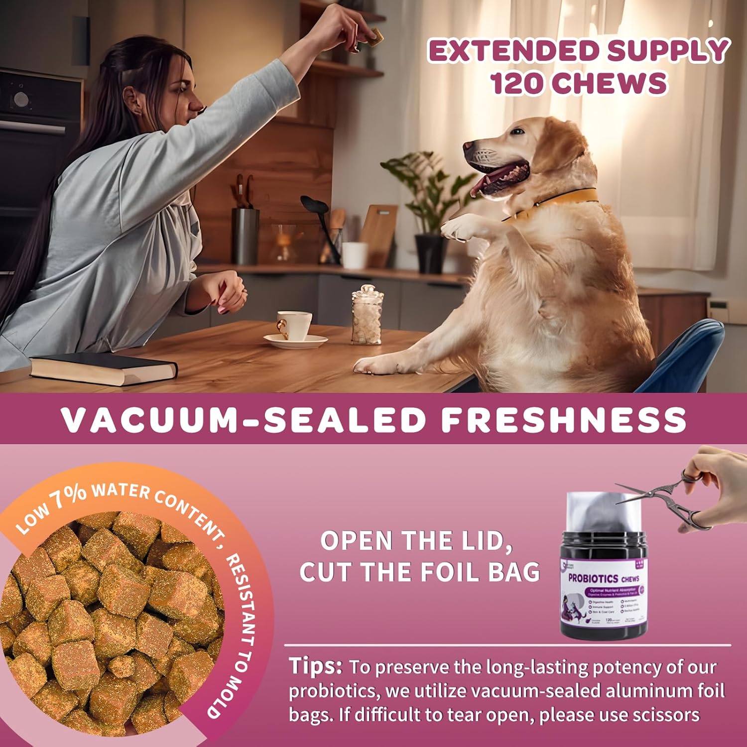 Chicken Flavored Probiotic Soft Chews with Digestive Enzymes, Fish Oil, and Vitamins for Dogs - Supports Digestive Health, Allergies, and Itchy Skin