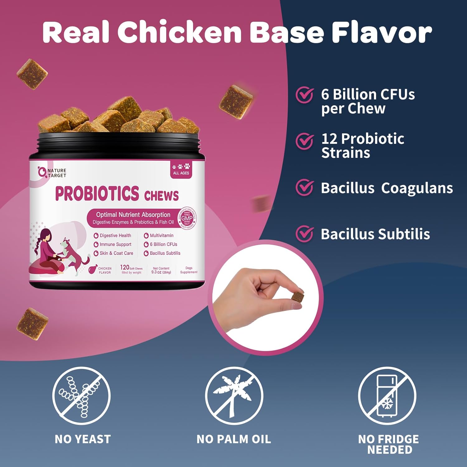 Chicken Flavored Probiotic Soft Chews with Digestive Enzymes, Fish Oil, and Vitamins for Dogs - Supports Digestive Health, Allergies, and Itchy Skin