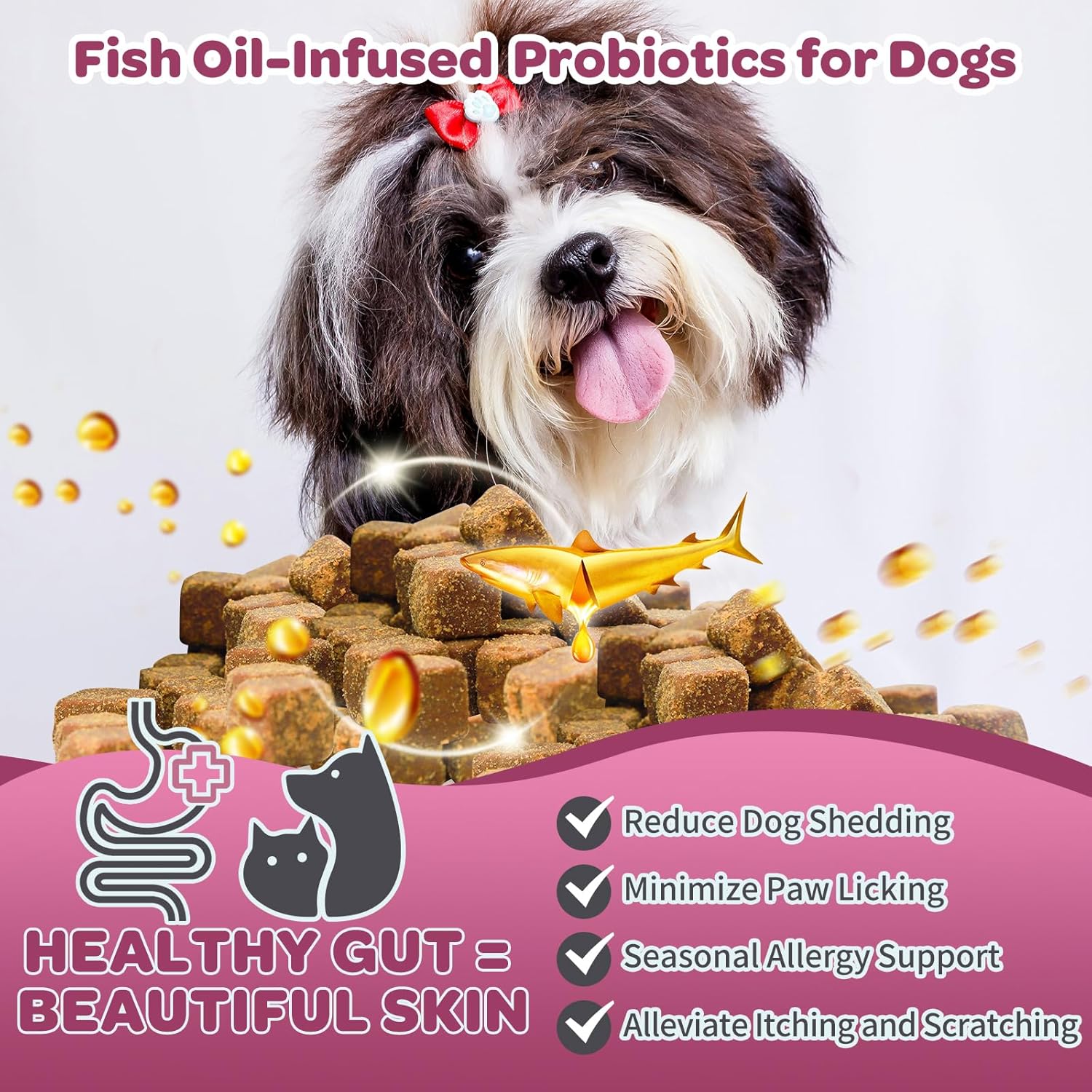 Chicken Flavored Probiotic Soft Chews with Digestive Enzymes, Fish Oil, and Vitamins for Dogs - Supports Digestive Health, Allergies, and Itchy Skin