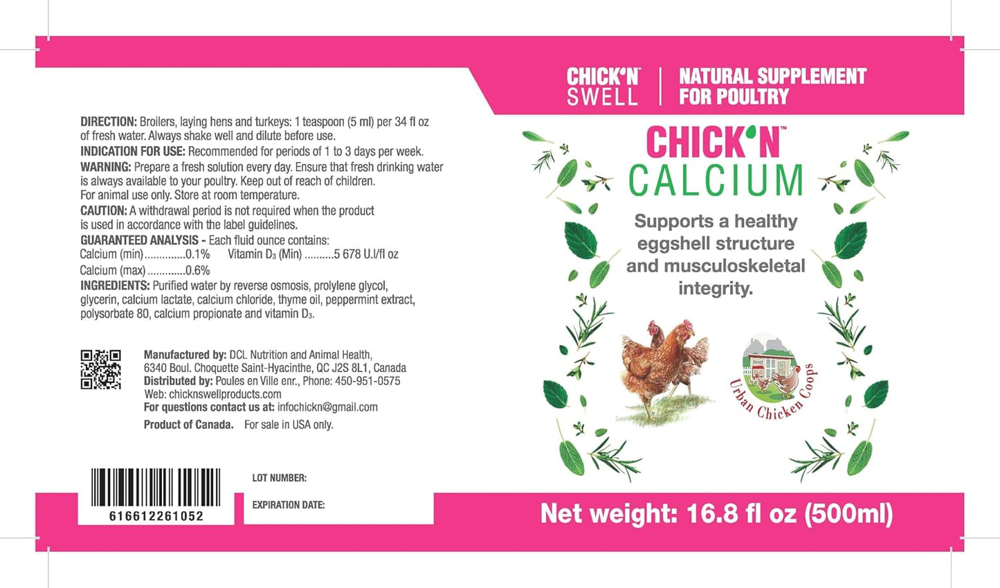 Chick’N Swell Premium Poultry Calcium Supplement for Bone Health and Egg Production - 16.8 oz - Suitable for All Poultry - Makes 80 Gallons