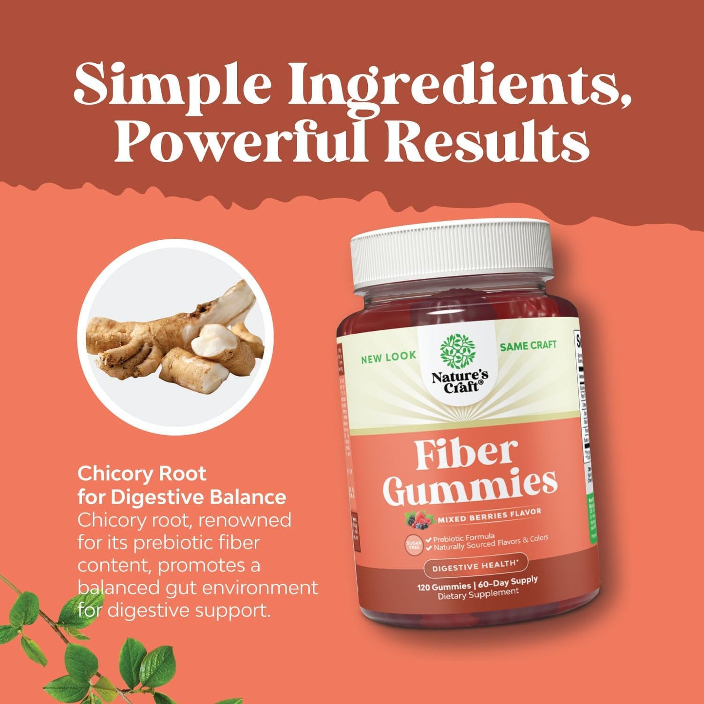 Chicory Root Fiber Gummies for Adults - Prebiotic Gut Health Support - Soluble Digestion Capsules - Sugar Free Vegan Supplement - 120 Count