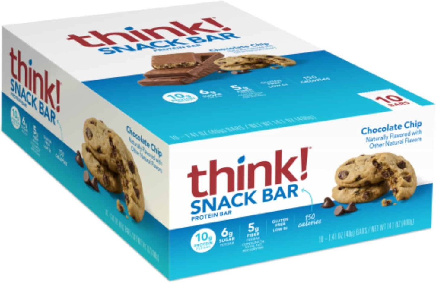 Chicory Root Fiber Protein Bars with Whey Isolate - Gluten Free, Chocolate Chip, No Artificial Sweeteners - 10 Count