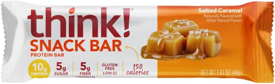 Chicory Root Fiber Protein Bars with Whey Isolate, Salted Caramel Flavor, Gluten-Free Snack Bars without Artificial Sweeteners - 30 Count