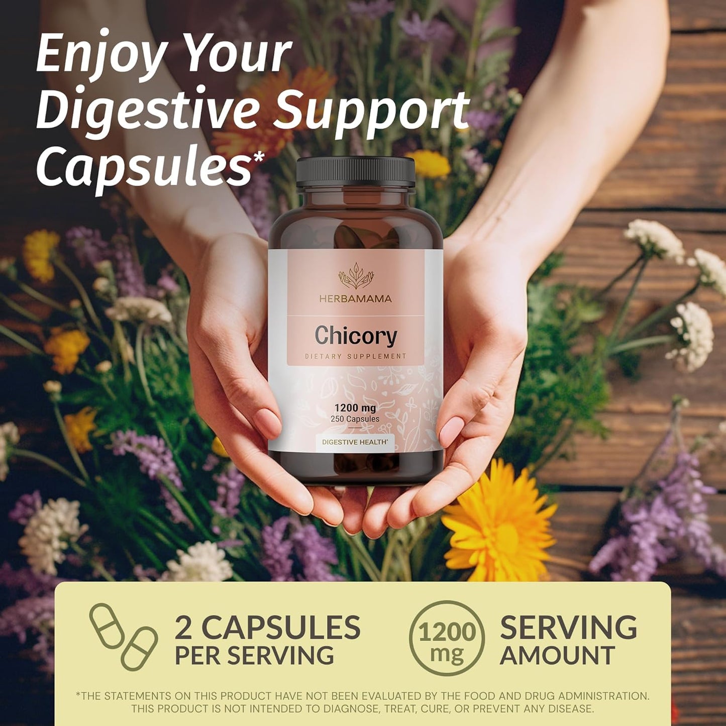 Chicory Root Powder Capsules for Gut Cleanse & Digestive Support - Vegan 1200mg Inulin Prebiotic Fiber Supplement - 250 Capsules