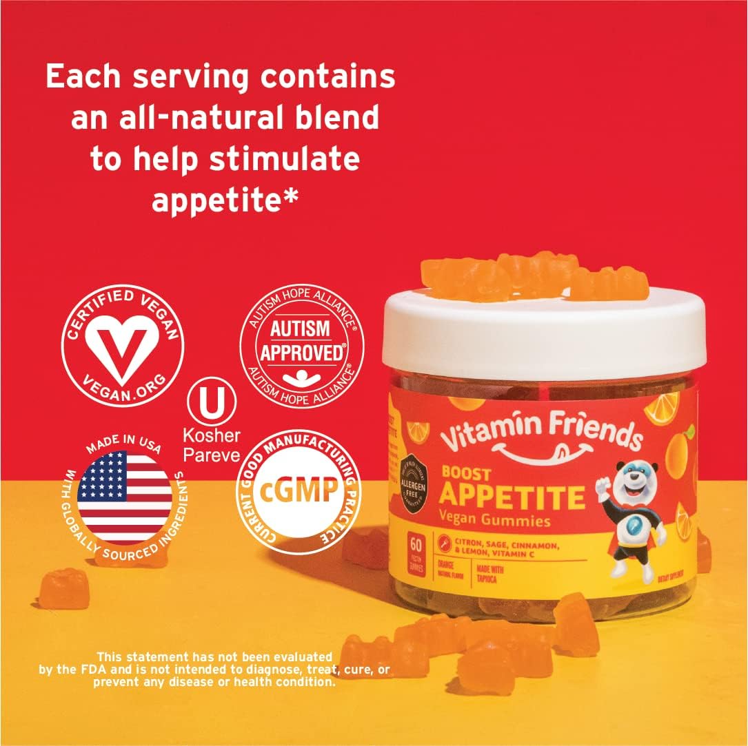 Children's Appetite Stimulant Gummies - Natural & Vegan Kids Vitamins - Orange Flavor (60 Gummies)