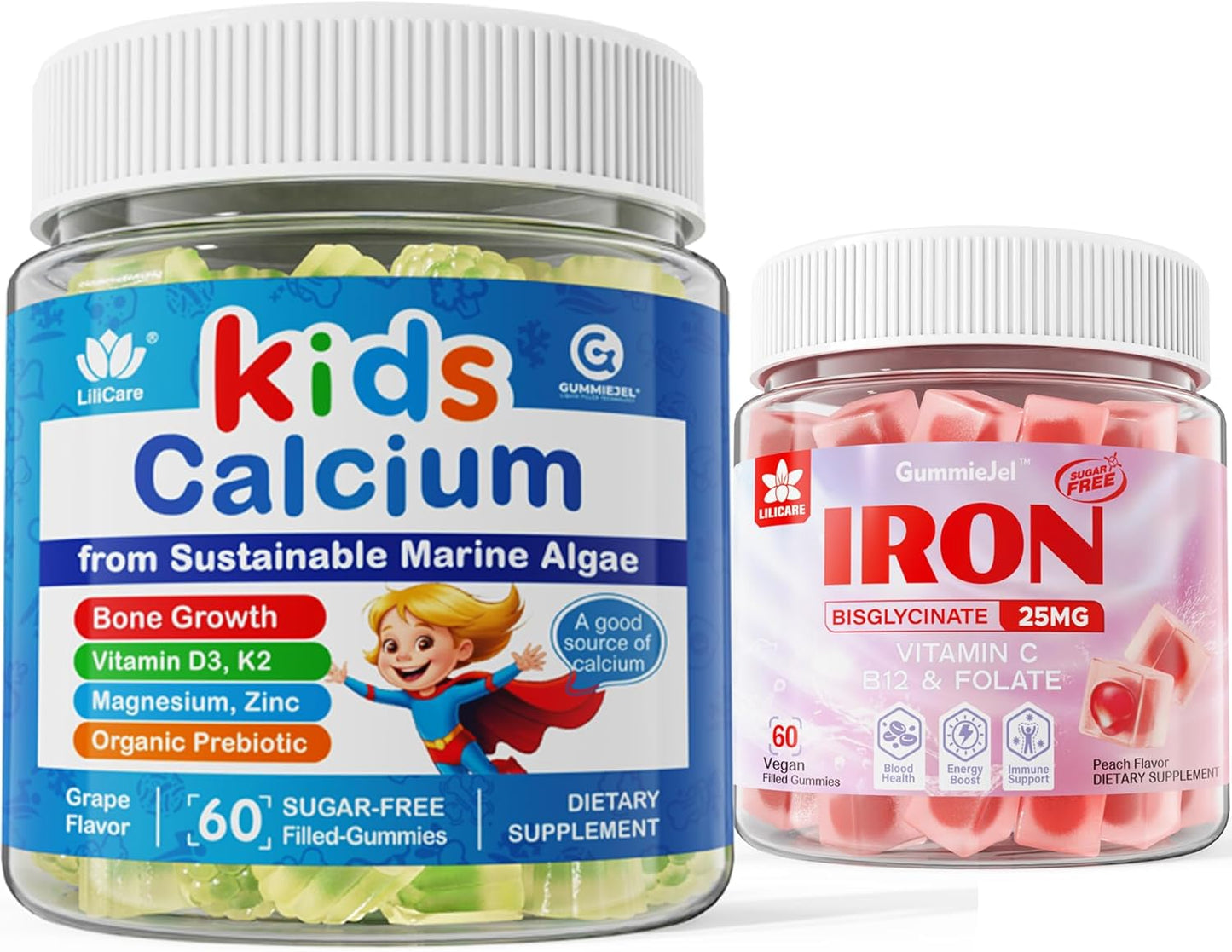 Children's Bone Health & Energy Support Bundle - Calcium & Iron Supplements