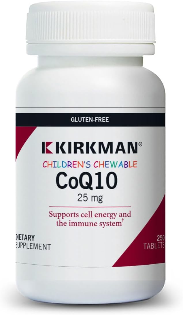 Children's Chewable Coenzyme Q10 Tablets - 250 Count, 25 mg - Gluten & Casein Free - Boosts Immune System - Kirkman Brand