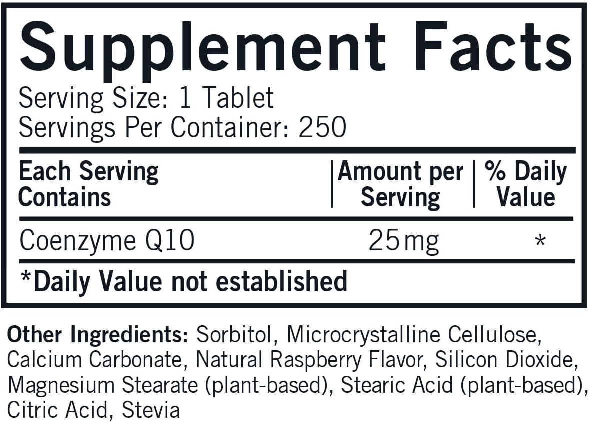 Children's Chewable Coenzyme Q10 Tablets - 250 Count, 25 mg - Gluten & Casein Free - Boosts Immune System - Kirkman Brand