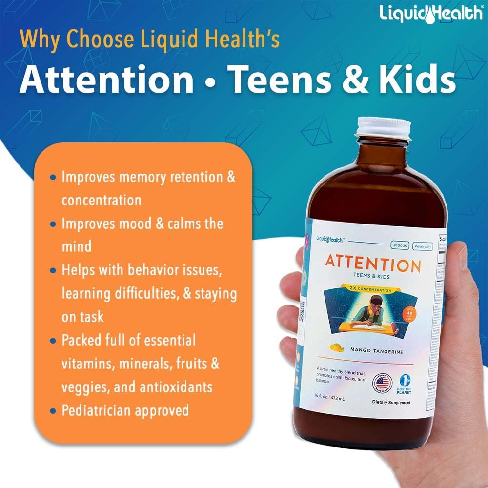Children's Focus & Energy Liquid Vitamin Bundle - Mega B-Complex Supplement for Attention, Concentration, Mood & Energy Boost - Liquid Vitamins for Kids & Teens