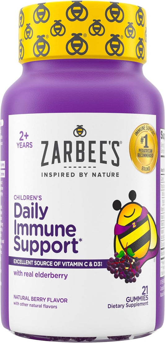 Children's Immune Support Gummies with Elderberry, Vitamin C, and Zinc - Natural Berry Flavor - 21 Count