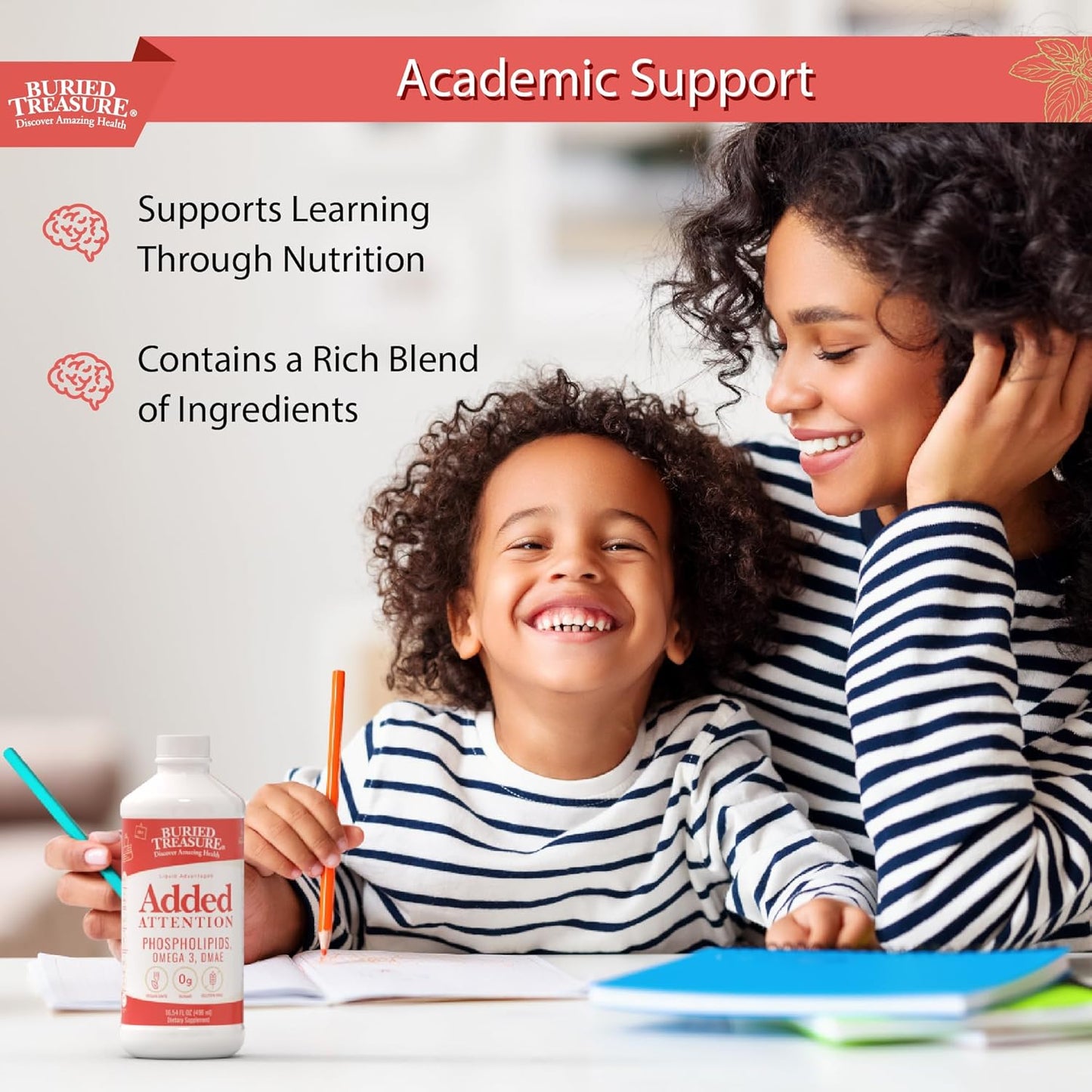 Children's Learning Support Supplement with GABA, DHA, Vitamin B, and Herbal Blend - Aid Healthy Brain Functions - Improve Short-Term Auditory Memory, Focus, and Behavior - 16.54 oz