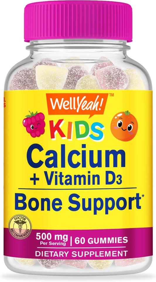 Children's WellYeah Calcium and Vitamin D3 Gummy Supplements - Supports Bone Health, Muscle Function, and Immune System - Non GMO and Gluten Free - 60 Gummies