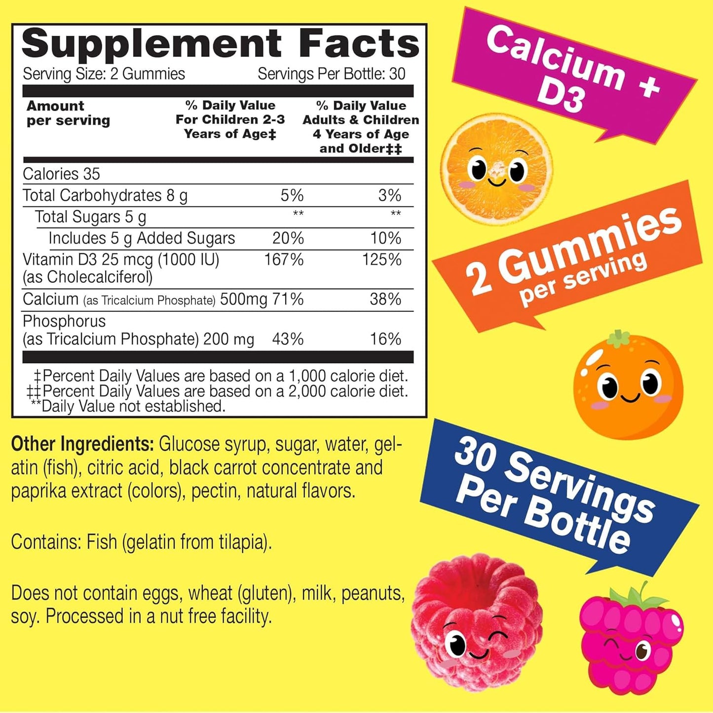 Children's WellYeah Calcium and Vitamin D3 Gummy Supplements - Supports Bone Health, Muscle Function, and Immune System - Non GMO and Gluten Free - 60 Gummies