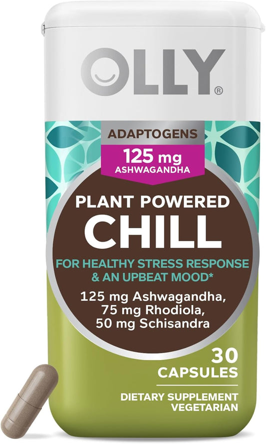 Chill Adaptogen & Ashwagandha Mood Support Supplement with Rhodiola Root - 30 Vegetarian Capsules