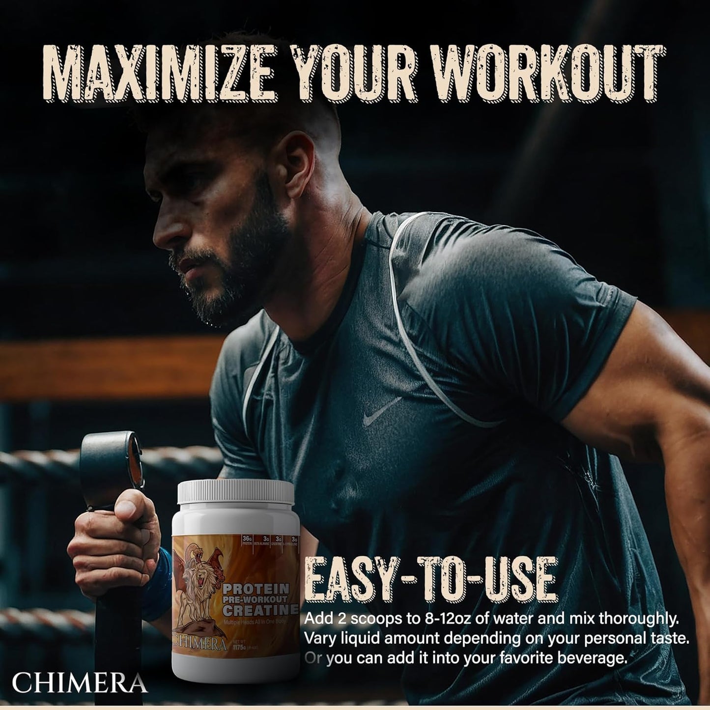 CHIMERA All-in-One Protein & Pre-Workout Powder - 36g Protein, 3g Creatine, Non-GMO, Sugar-Free with Natural Caffeine