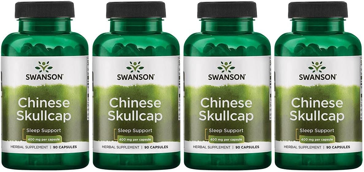 Chinese Skullcap Herbal Supplement for Relaxation & Sleep Support - 90 Capsules x 400mg - Flavonoid Formula to Soothe Nerves - Pack of 4