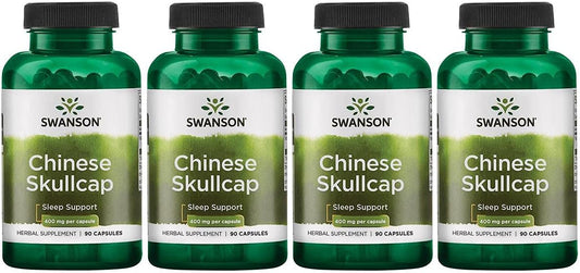 Chinese Skullcap Herbal Supplement for Relaxation & Sleep Support - 90 Capsules x 400mg - Flavonoid Formula to Soothe Nerves - Pack of 4