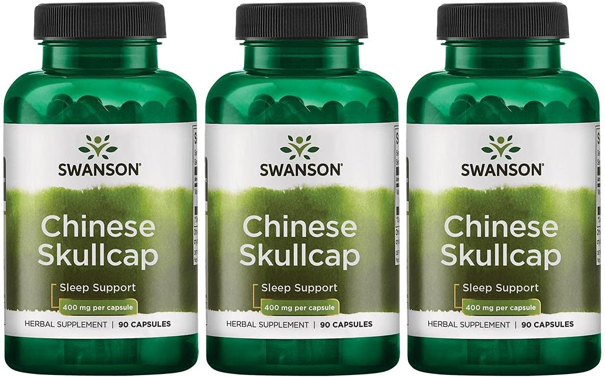 Chinese Skullcap Herbal Supplement for Relaxation & Sleep Support - Nerve-Soothing Flavonoid Formula (90 Capsules, 400mg) - Pack of 3