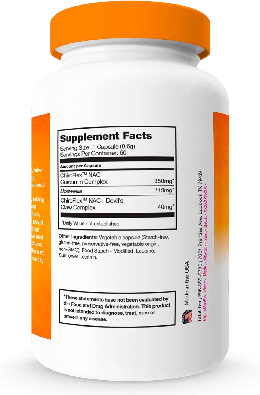 Chiroflex Turmeric and Curcumin Capsules with Boswellia - 2X Strength Joint Support Supplement (60 Caps)