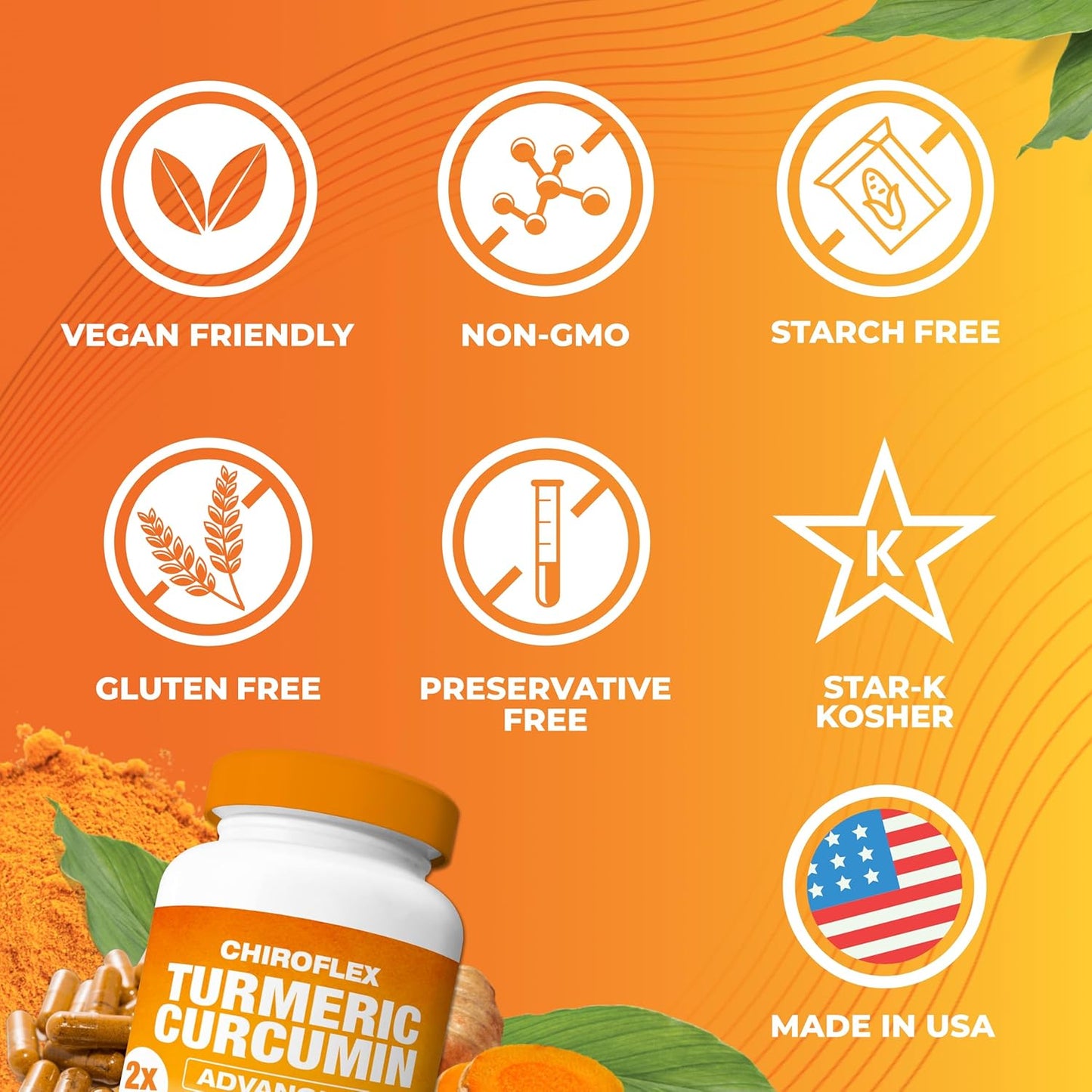 Chiroflex Turmeric and Curcumin Capsules with Boswellia - 2X Strength Joint Support Supplement (60 Caps)